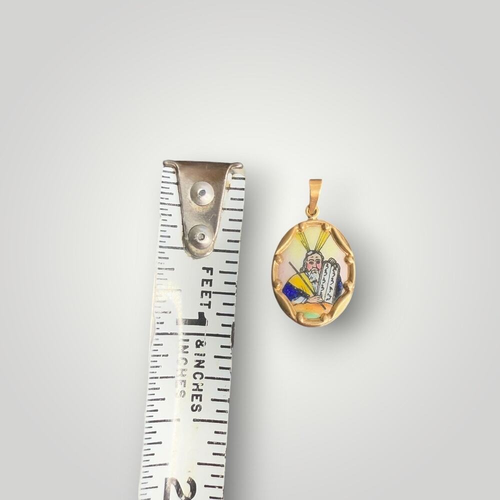 Solid Gold 14K Religious Pendant Moses Ten Commandments Mini Enamel Medal 1.4g - Picture 7 of 7